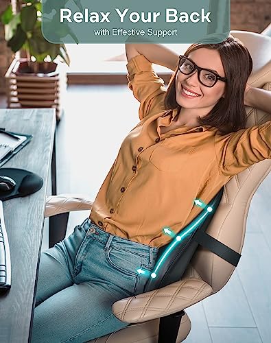 SEG Direct Lumbar Support Pillow, Ergonomic Back Support for Driving Fatigue Back Pain Relief, Memory Foam with Leather Cover Adjustable Strap, for Car Seat Home Office Wheel Chair