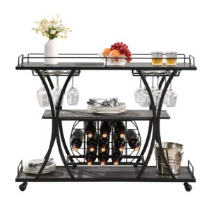 pag freestanding floor wine rack with wine glass holder,3 tier coffee bar cabinet for home/kitchen/living room/dining room,dark gray