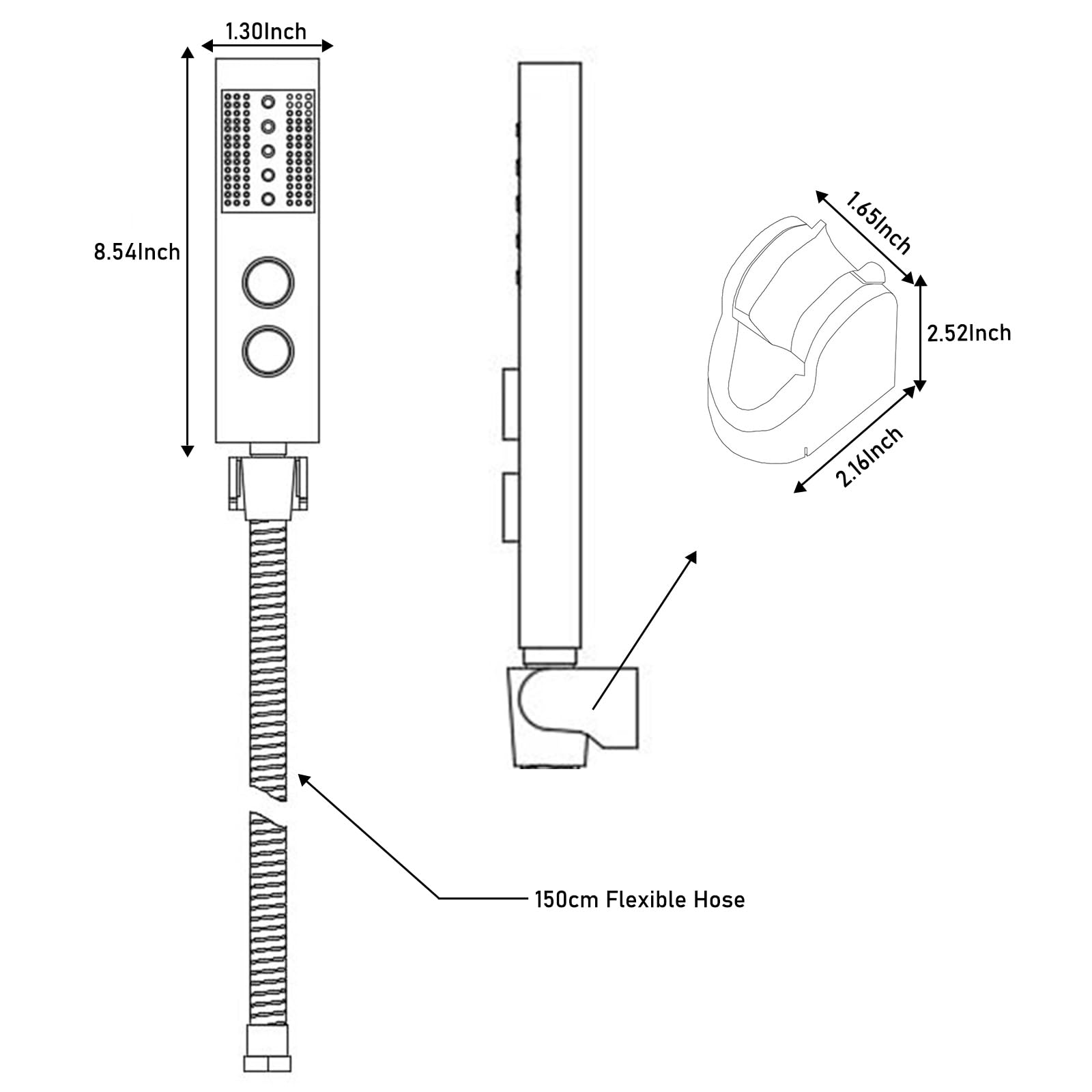 Homipro Brass 4 in 1 Function Black Handheld Square Shower Head Set, High Pressure Showerhead Handheld Shower Wand Sprayer with 59 Inch Hose, Bracket