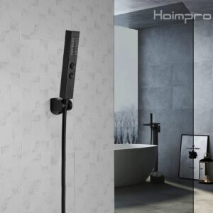 Homipro Brass 4 in 1 Function Black Handheld Square Shower Head Set, High Pressure Showerhead Handheld Shower Wand Sprayer with 59 Inch Hose, Bracket