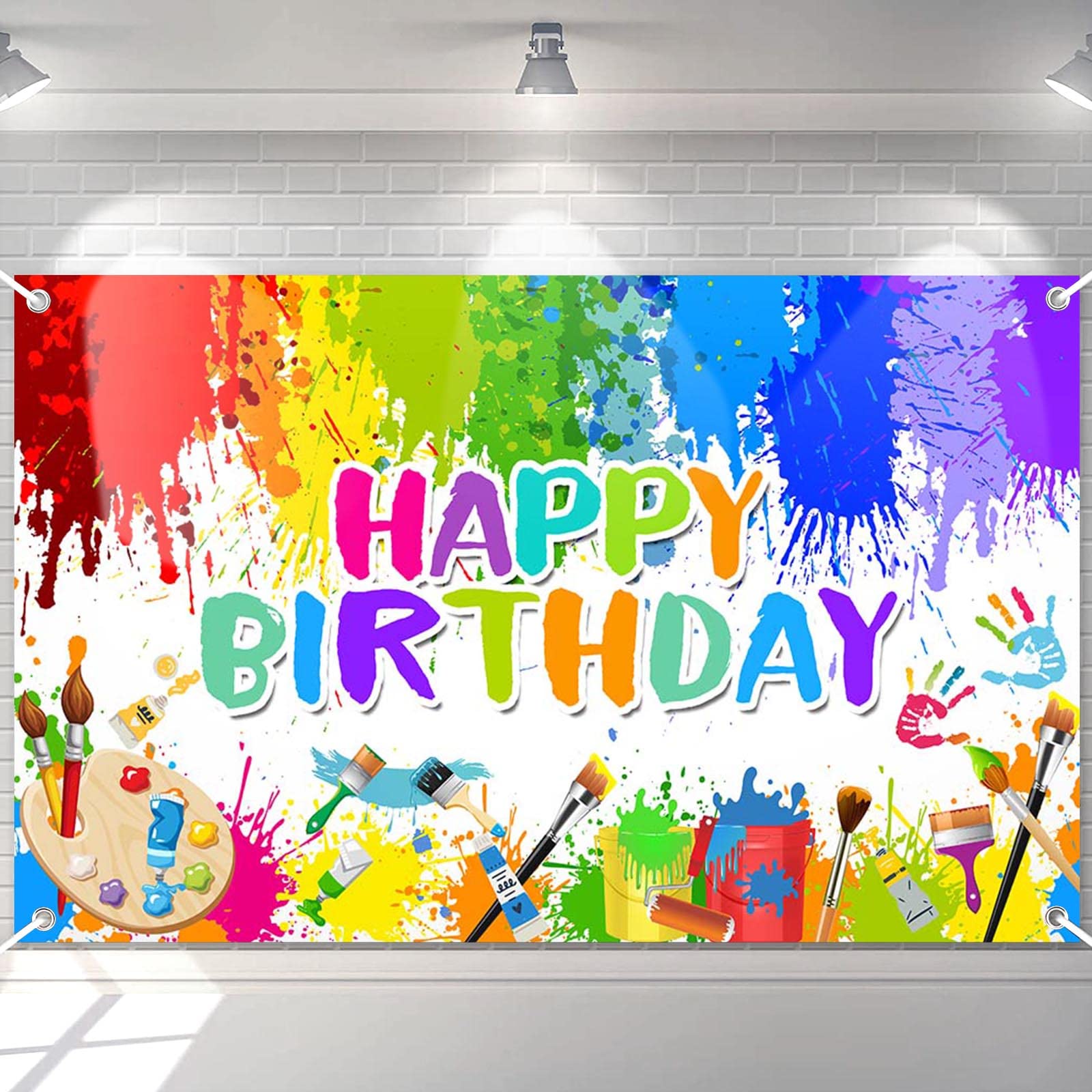 Avezano Paint Birthday Banner Boy and Girl Graffiti Art Birthday Party Decorations Painting Theme Happy Birthday Photo Backdrop 70.8 x 43.3 Inch Background for Kids