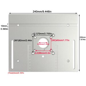 KETIPED Aluminium Router Table Insert Plate,Woodworking Benches Router Flip Plate with Miter Gauge Guide Aluminium Fence Sliding Brackets,Multifunctional Trimming Engraving Table(silver),051