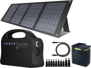 enginstar portable power station 120wh, 100w solar generator, 40w solar panel, carrying case storage box for power station,portable backup lithium battery pack bank picnic camping wild fishing hunting