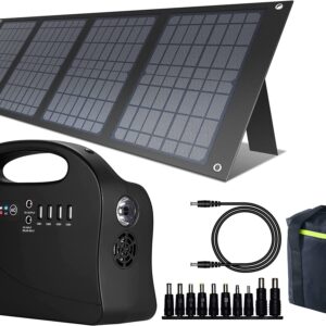 Enginstar Portable Power Station 120Wh, 100W Solar Generator, 40W Solar Panel, Carrying Case Storage Box for Power Station,Portable Backup Lithium Battery Pack Bank Picnic Camping Wild Fishing Hunting