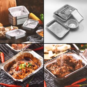 Mriuuod 30Pack 7x4 Disposable Aluminum Foil Pans w Lids, 0.65LB Recyclable Baking Pan, Takeout Pans, Tin Foil Pans, Rectangle Trays Bakeware, Cookware for Caterers Roasting Heating