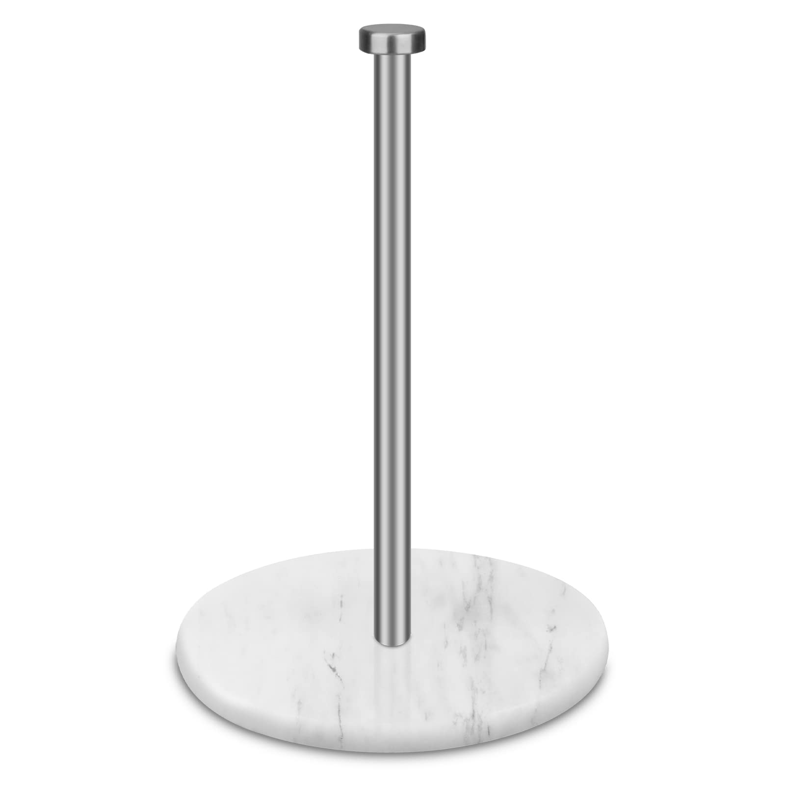 HESHIBI Paper Towel Holder Countertop with 7" Weighted White Marble Base,Modern Free Standing Paper Roll Holder, Brushed Nickel Finish Stainless Steel Stand Paper Towel Holder for Kitchen and Bathroom