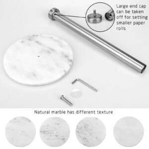 HESHIBI Paper Towel Holder Countertop with 7" Weighted White Marble Base,Modern Free Standing Paper Roll Holder, Brushed Nickel Finish Stainless Steel Stand Paper Towel Holder for Kitchen and Bathroom