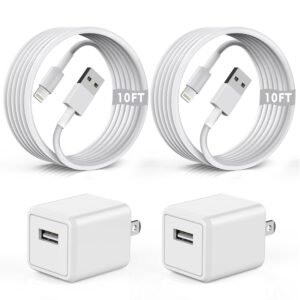 iphone charger,[mfi certified] 2pack 10ft lightning cable data sync iphone charging cords with usb wall charger travel plug adapter compatible with iphone 14 13 12 11 pro max xr xs x 8 7 6 plus