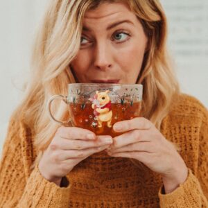 Disney Winnie the Pooh and Piglet Floral Glass Mug | Large Coffee Cup For Espresso, Tea, Mocha | Holds 16 Ounces