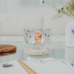 Disney Winnie the Pooh and Piglet Floral Glass Mug | Large Coffee Cup For Espresso, Tea, Mocha | Holds 16 Ounces