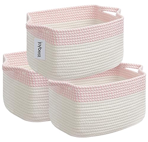 joybest Small Cube Storage Baskets for Shelves, Cotton Woven Basket Bins for Toys Organizing, Rope Baskets with Handles for Nursery Organizer Towels Swaddle Blankets Baby Clothes Diaper Candy