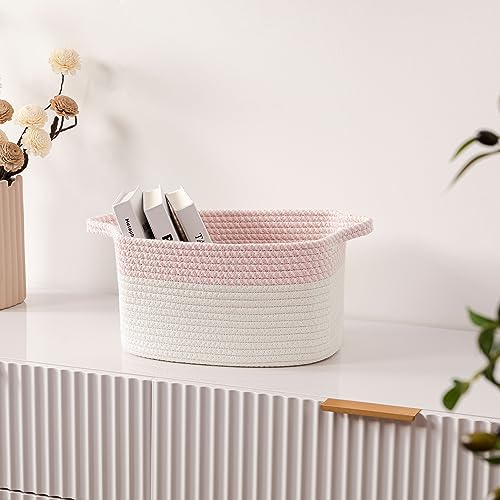 joybest Small Cube Storage Baskets for Shelves, Cotton Woven Basket Bins for Toys Organizing, Rope Baskets with Handles for Nursery Organizer Towels Swaddle Blankets Baby Clothes Diaper Candy