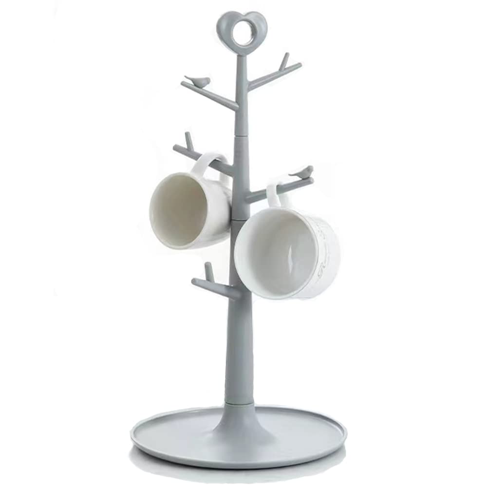 JIKBOQIALU Coffee Mug Tree for Counter Cup Holder Rack Stand Organizer Desk Table Countertop (Grey, Large)