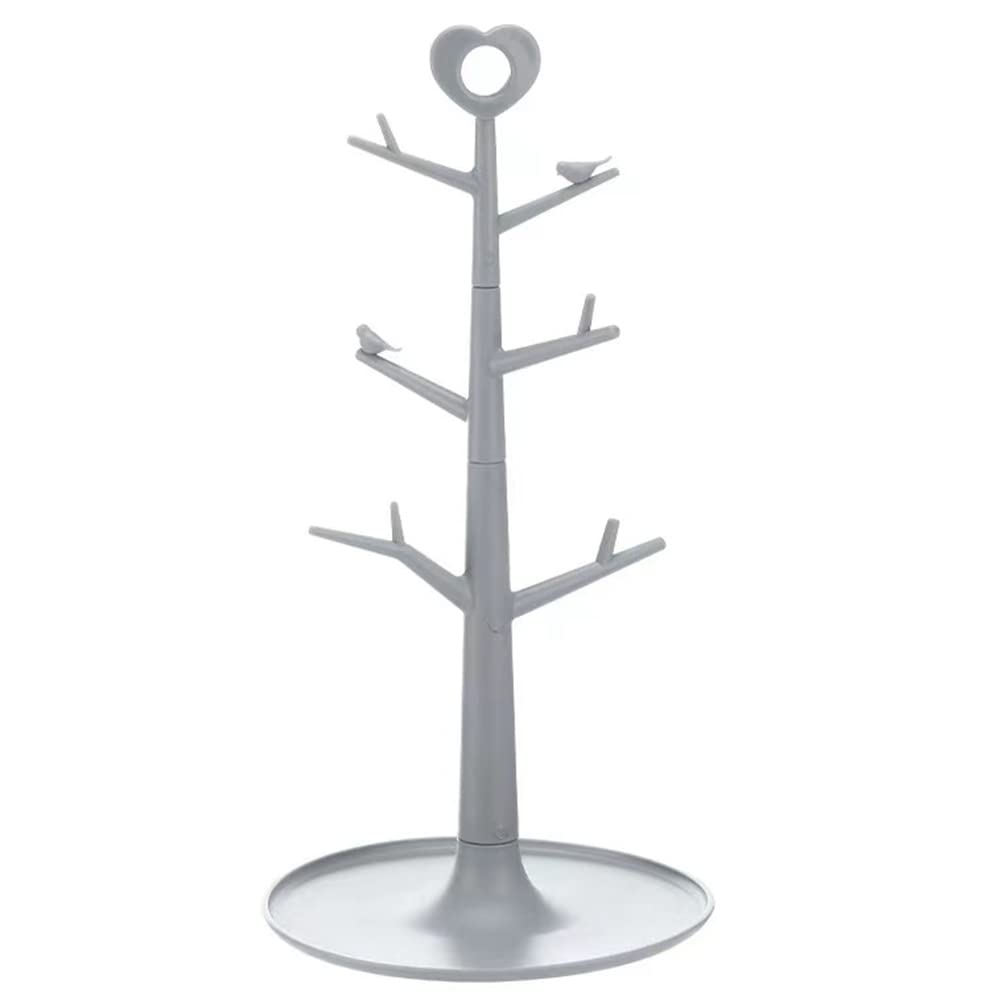 JIKBOQIALU Coffee Mug Tree for Counter Cup Holder Rack Stand Organizer Desk Table Countertop (Grey, Large)