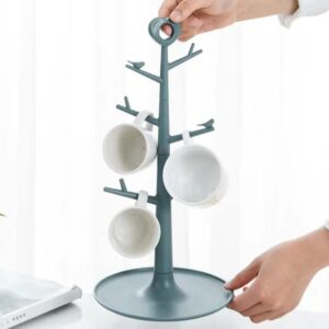 JIKBOQIALU Coffee Mug Tree for Counter Cup Holder Rack Stand Organizer Desk Table Countertop (Grey, Large)