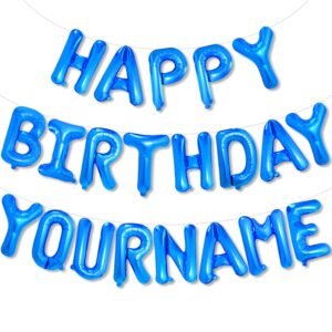 gojmzo personalized name happy birthday banner decorations blue happy birthday sign balloon letter balloons 2 sets a-z 16'' mylar foil birthday party decorations for kids, women, men, blue