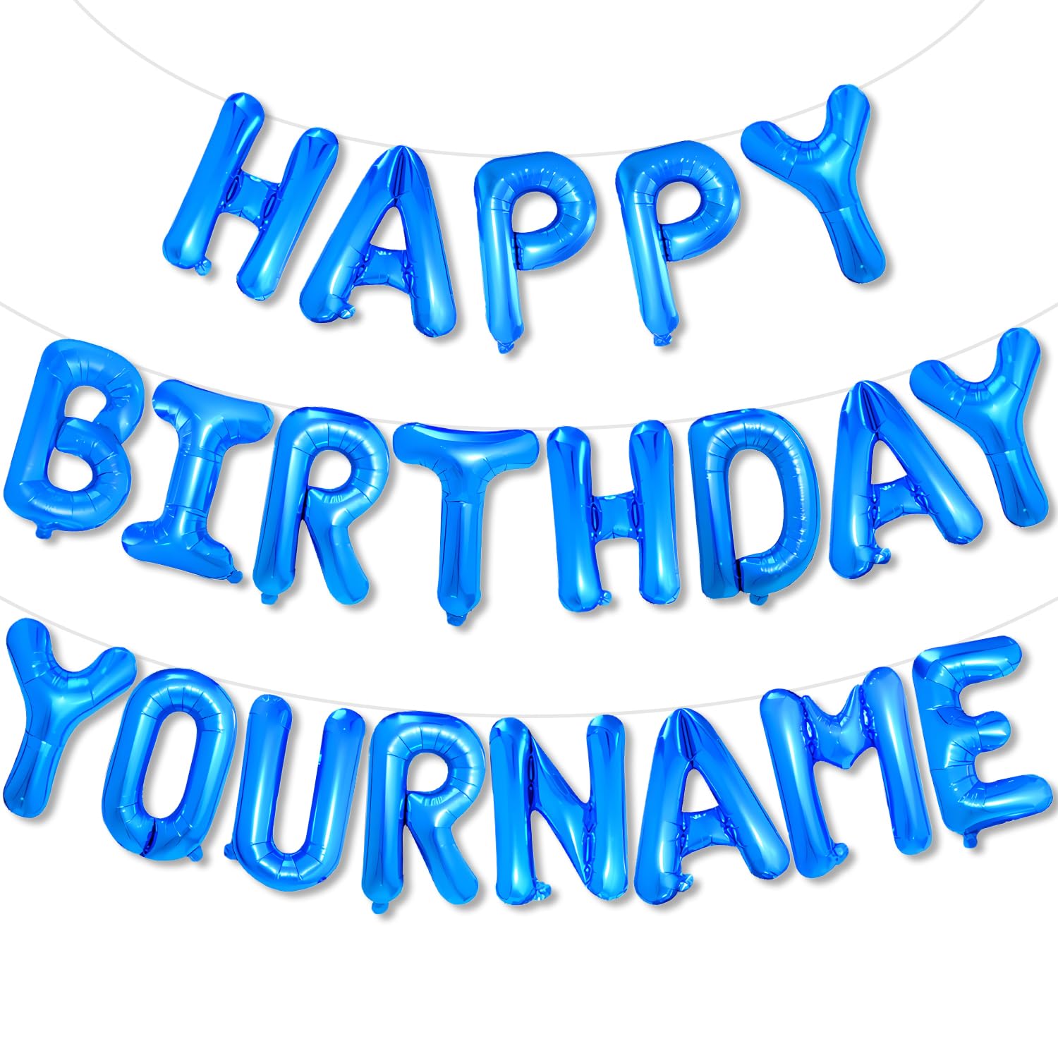 Gojmzo Personalized Name Happy Birthday Banner Decorations Blue Happy Birthday Sign Balloon Letter Balloons 2 Sets A-Z 16'' Mylar Foil Birthday Party Decorations for Kids, Women, Men, Blue