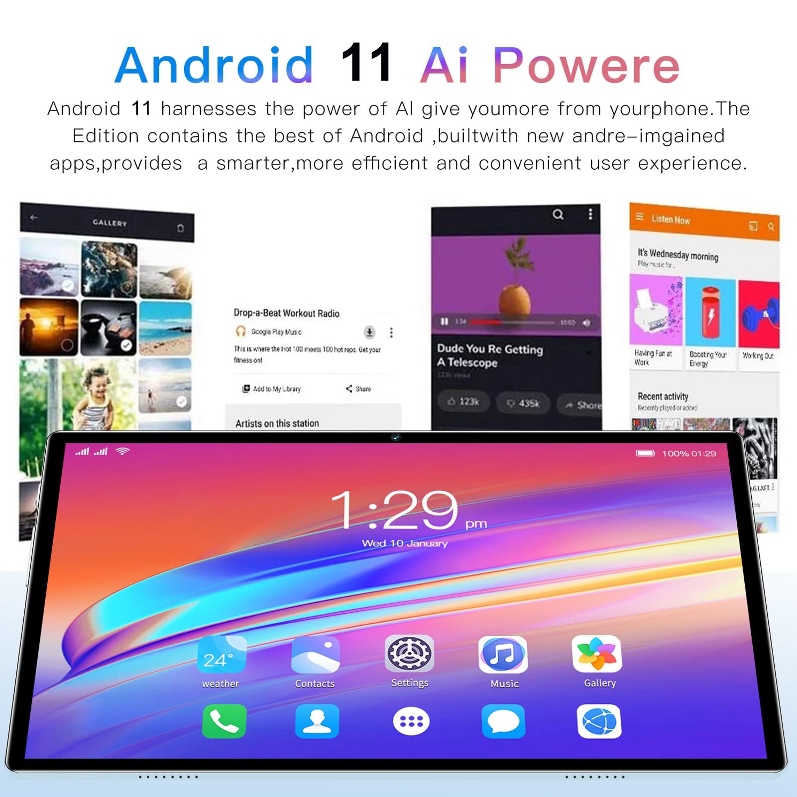 GOWENIC 10in IPS Tablet with 1200x1920 FHD Large Screen, 8GRAM 128GROM, Calling Tablet Designed for Portable Entertainment, for Android 11, Blue