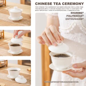 Aroplor China Kung Fu Gaiwan Teacup Traditional White Porcelain Tea Bowl Saucer Set for Brew Kung Fu Tea Porcelain Gift 5.5oz Jingdezhen Drinking Ware