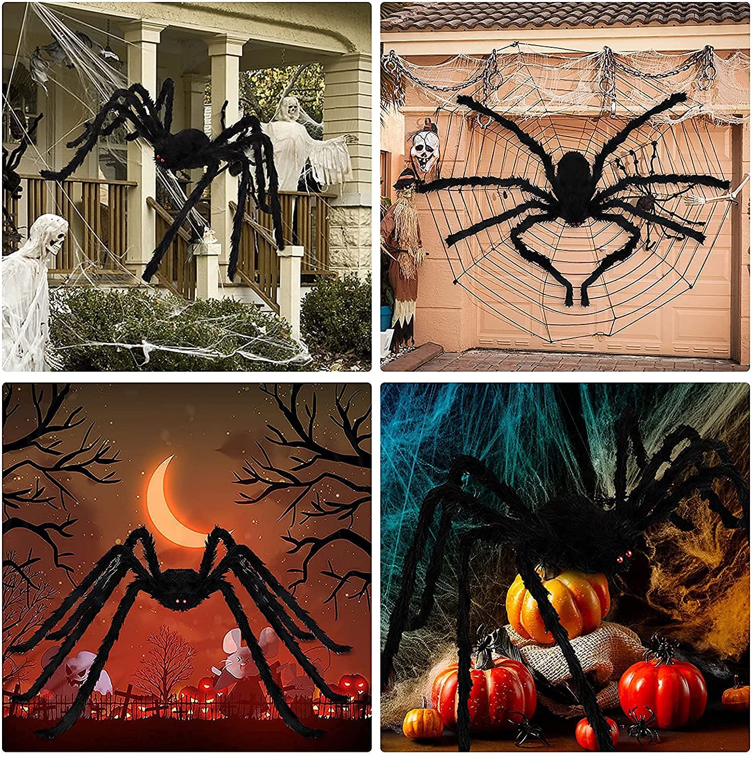 Chermory 8.2FT/98IN/250CM Halloween Giant Spider Decorations, Large Fake Scary Hairy Spider,Halloween Huge Plush Toy Spider Props Toy for Indoor Outdoor Creepy Lawn Garden Decor Black