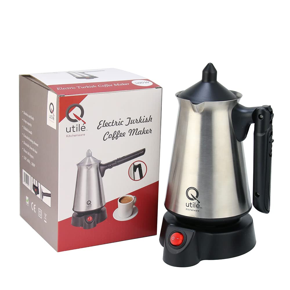 Utilé 20 oz Stainless Steel Electric Turkish Coffee Maker | 1-4 Cups 120V Electric Kettle | Cool-Touch Long Moveable Handle | Low Watt Turkish Coffee Pot | Brew Coffee in 3-5 Minutes