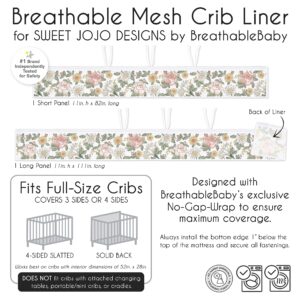 Sweet Jojo Designs + BreathableBaby Blush Pink Yellow Vintage Floral Boho Girl Breathable Mesh Crib Liner Baby Infant Bohemian Shabby Chic Daisy Flower Farmhouse Wildflower Leaf Sage Green