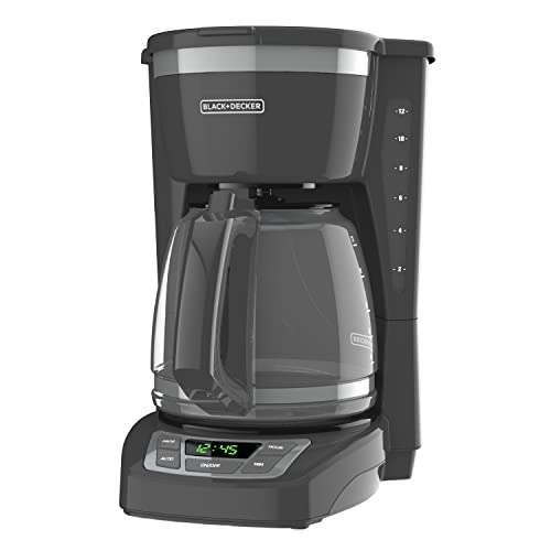 BLACK+DECKER 12-Cup Digital Coffee Maker, CM1165GY, Programmable, Washable Basket Filter, Sneak-A-Cup, Auto Brew, Water Window, Keep Hot Plate, Grey
