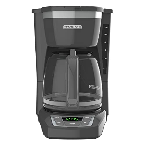 BLACK+DECKER 12-Cup Digital Coffee Maker, CM1165GY, Programmable, Washable Basket Filter, Sneak-A-Cup, Auto Brew, Water Window, Keep Hot Plate, Grey