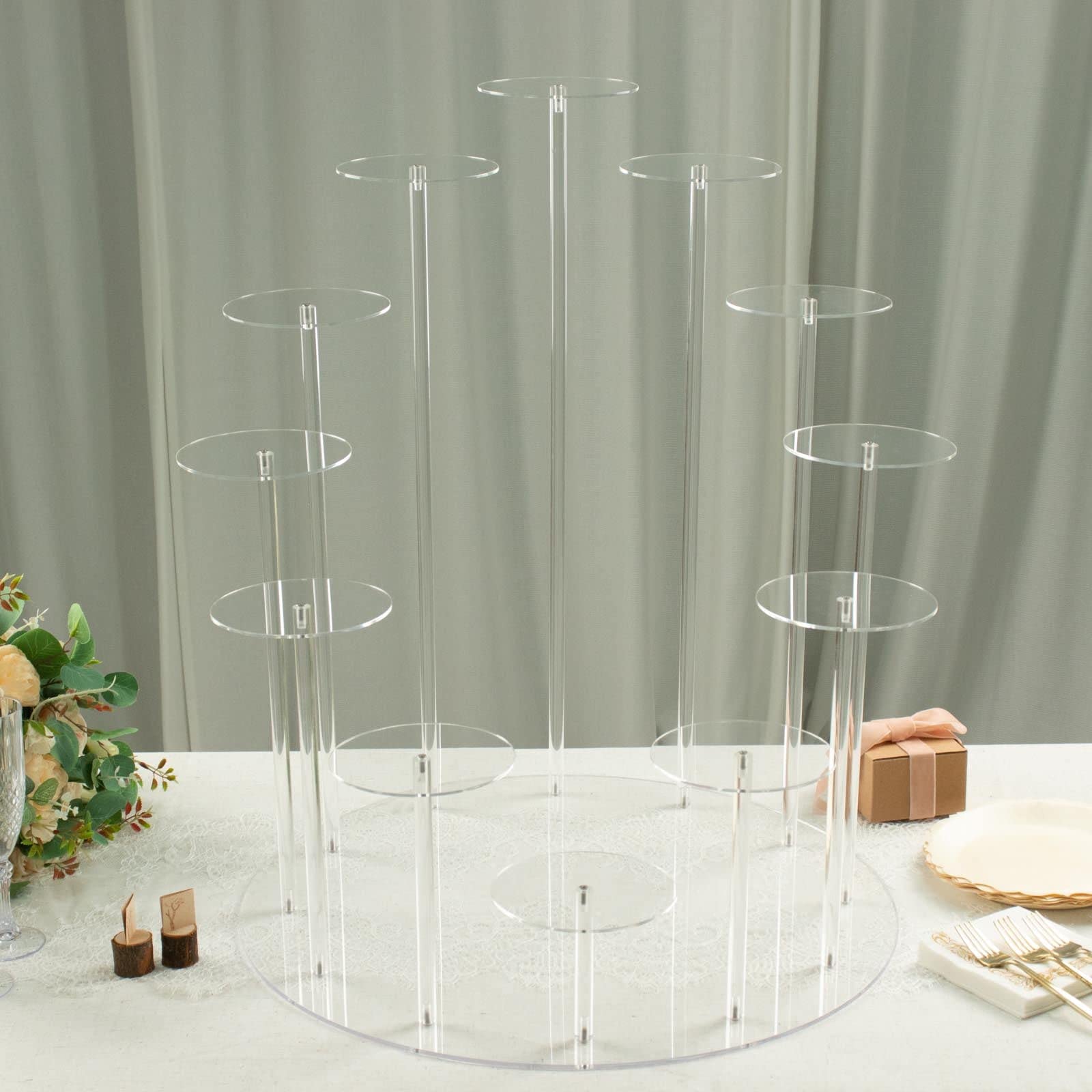 TABLECLOTHSFACTORY 29" Tall 12-Arm Tiered Clear Acrylic Dessert Display Stand, Multi-Layer Round Tray Cupcake Serving Rack