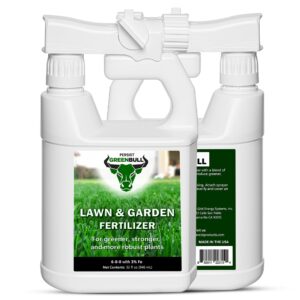 persist green bull - 32oz liquid grass fall fertilizer sprayer for lawn and garden soil - naturally enhances green and creates nitrogen rich plant soil, naturally based fertilizer for greener plants