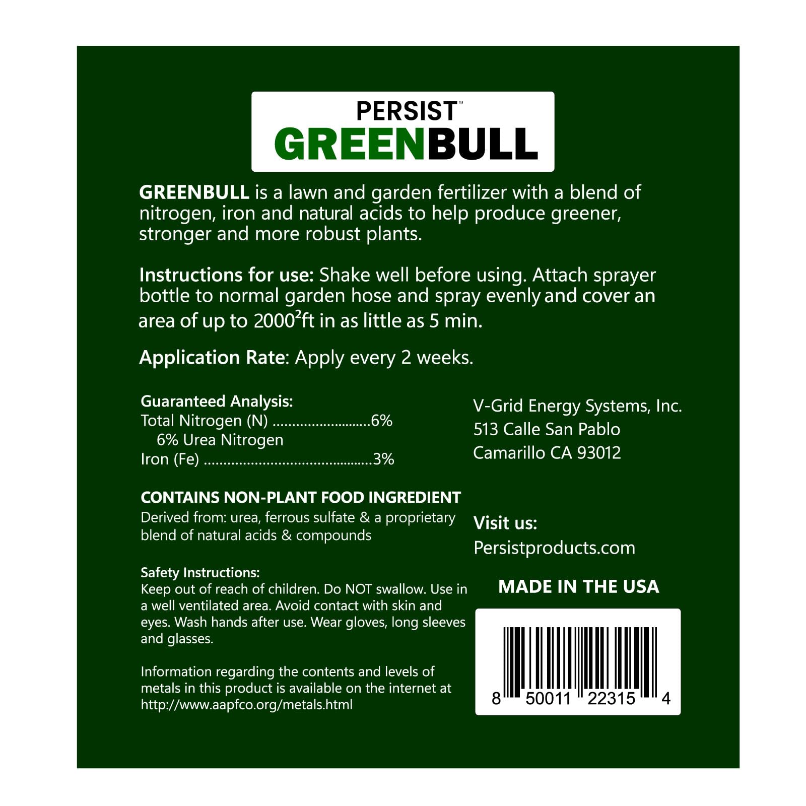 Persist Green Bull - 32oz Liquid Grass Fall Fertilizer Sprayer for Lawn and Garden Soil - Naturally Enhances Green and Creates Nitrogen Rich Plant Soil, Naturally Based Fertilizer for Greener Plants