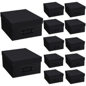 Teling 12 Pack Photo Storage Boxes Nesting Picture Organizers Bulk Scrapbook Storage with Lids for Photos Toys Files Clothes (Black)