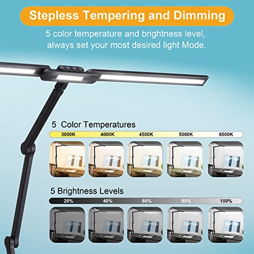 Desk Lamps for Home Office,37.5" LED Architect Desk Light with Clamp,1500LM Desk Lighting for Computer Monitor, Auto and Stepless Brightness/Color,Swing Arm Office Task Lamp for Desk Study Work,Black