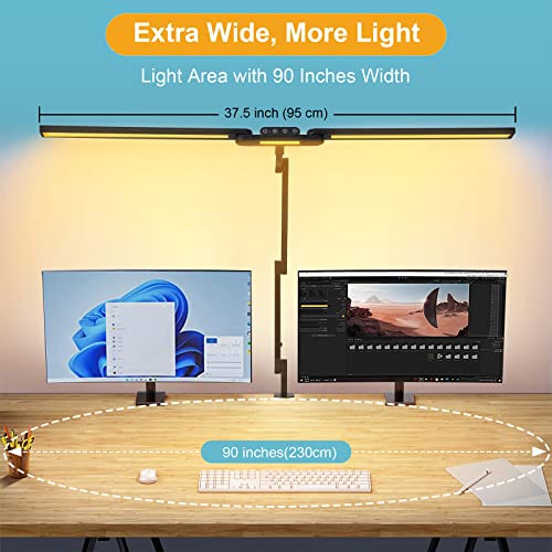 Desk Lamps for Home Office,37.5" LED Architect Desk Light with Clamp,1500LM Desk Lighting for Computer Monitor, Auto and Stepless Brightness/Color,Swing Arm Office Task Lamp for Desk Study Work,Black
