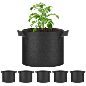 healsmart plant grow bags 5 gallon, tomoato planter pots 5-pack with handles, aeration nonwoven fabric, heavy duty gardening planter for vegetable, herbs and flowers, black