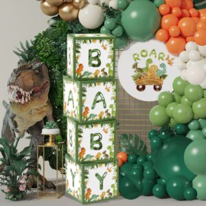 dinosaur baby shower decorations box - green jungle dinosaur baby boxes for boys，dinosaur birthday party boxes block for woodland safari baby shower supplies photo props backdrop