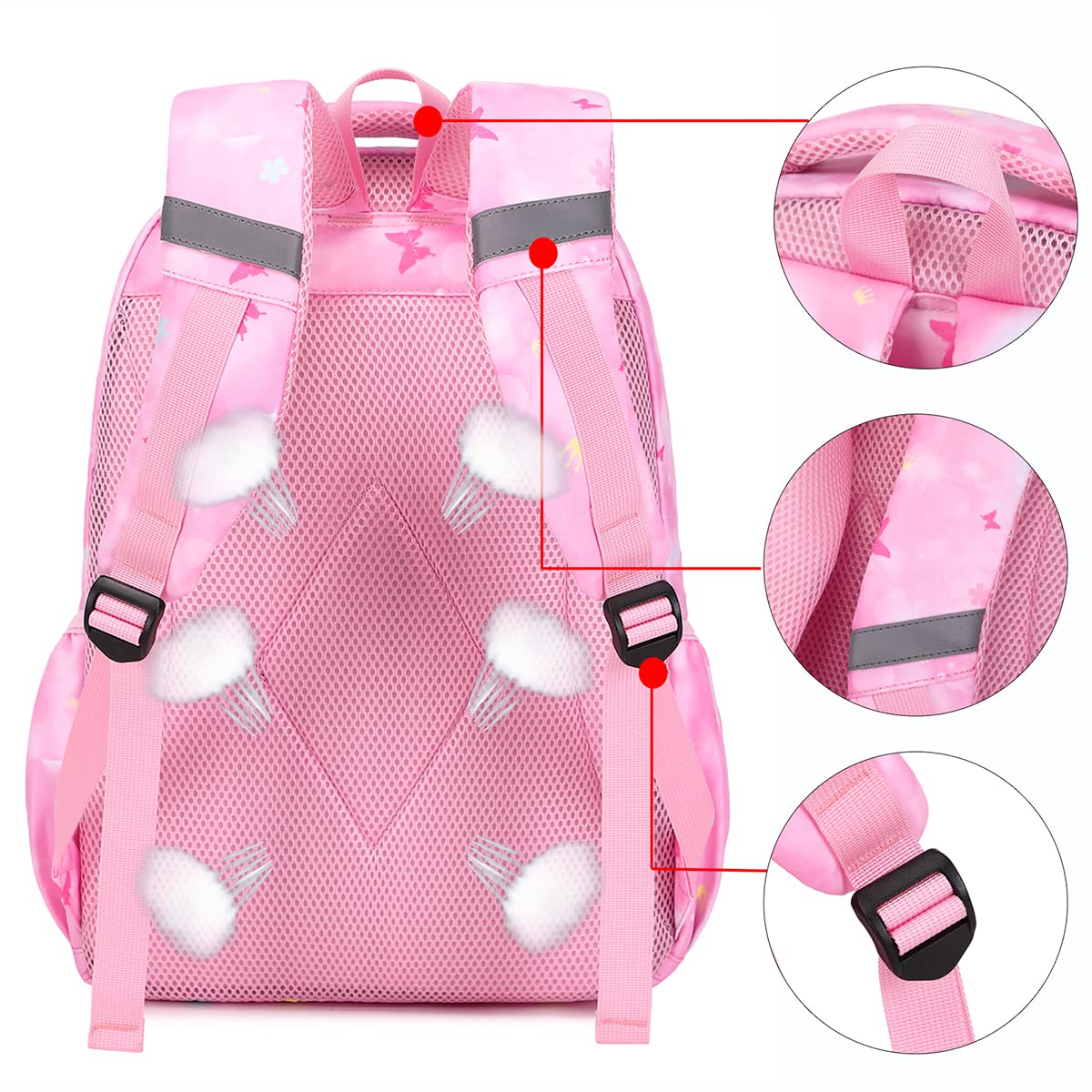 Sunborls Backpack for Girls Kids School Bookbag with a Cute Butterfly Appearance - Lightweight and High-Capacity Backpack Se,Pink