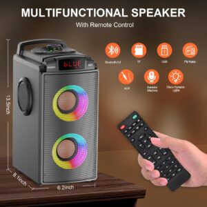 Bluetooth Speakers, 90W Peak Wireless TWS Paring Portable Large Speaker with Subwoofer, Powerful Loud Boombox with Lights, Stereo Sound, FM, EQ, Booming Bass Bluetooth 5.0 for Home Party Camping Gifts