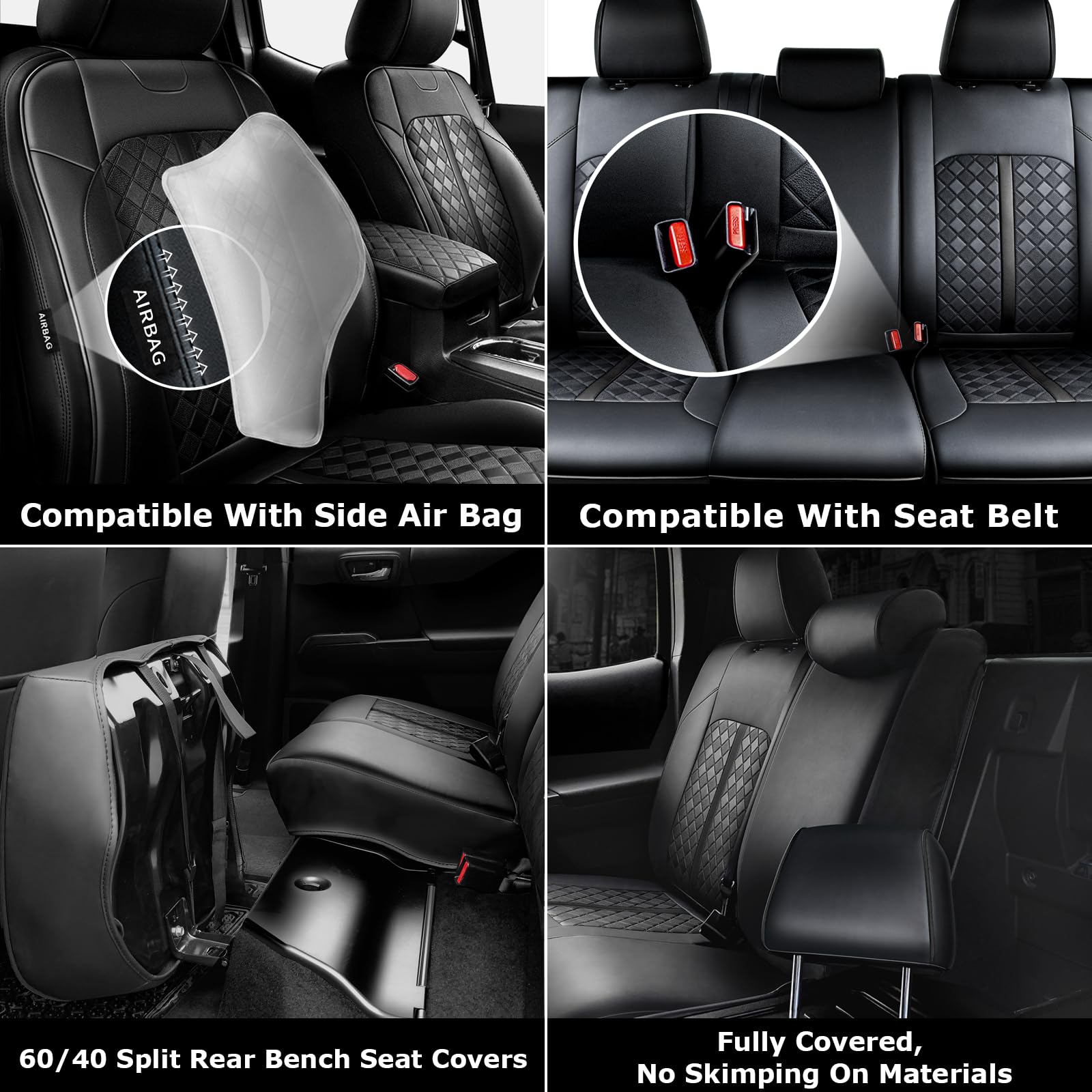 Carlimeki Tacoma Seat Covers Custom Fit For 2016-2023 Double & Crew Cab Tacoma SR, SR5, Limited, TRD Pro, TRD Sport, TRD Off-Road, Trail Special Edition - Center Console Armrest Covers - Fully Covered