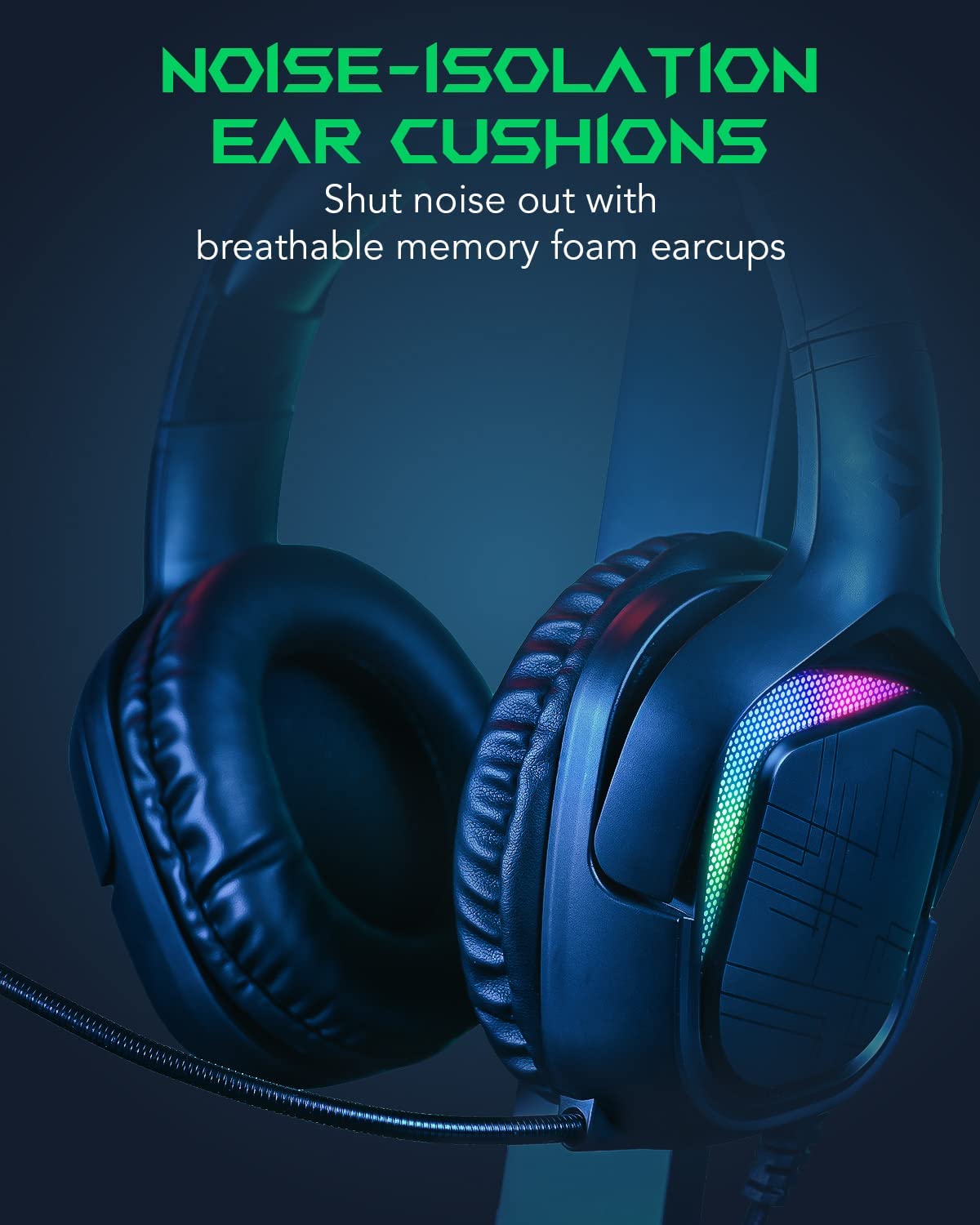 Black Shark Gaming Headset with Microphone, Noise Cancelling Wired 3.5mm Gamer Headphones, LED Light, Over Ear Soft Memory Earmuffs for for PS4 PS5 PC Xbox One Switch