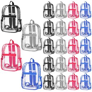 silkfly 24pack clear backpacks bulk pvc transparent bookbags heavy duty see through bags with pockets for stadium work travel (15 x 11 x 3.6 inches)