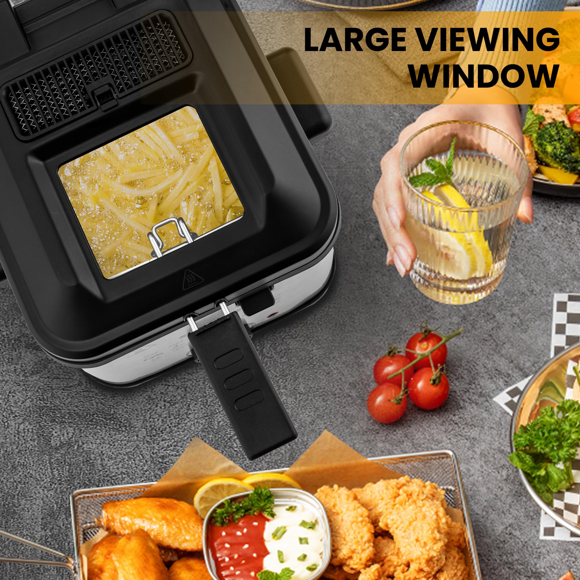 SUEWRITE Electric Deep Fryer, 1.5 Liters/1.6 Qt. Oil Capacity, Small Deep Fryer with Basket for Home Use, Cool Touch Sides Easy to Clean, Nonstick Basket