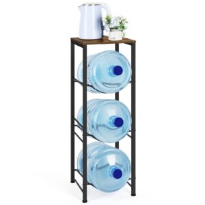 water bottle holder 5 gallon water cooler jug rack 3-tiers water bottle organizer with storage shelves for kitchen living room office, rustic brown