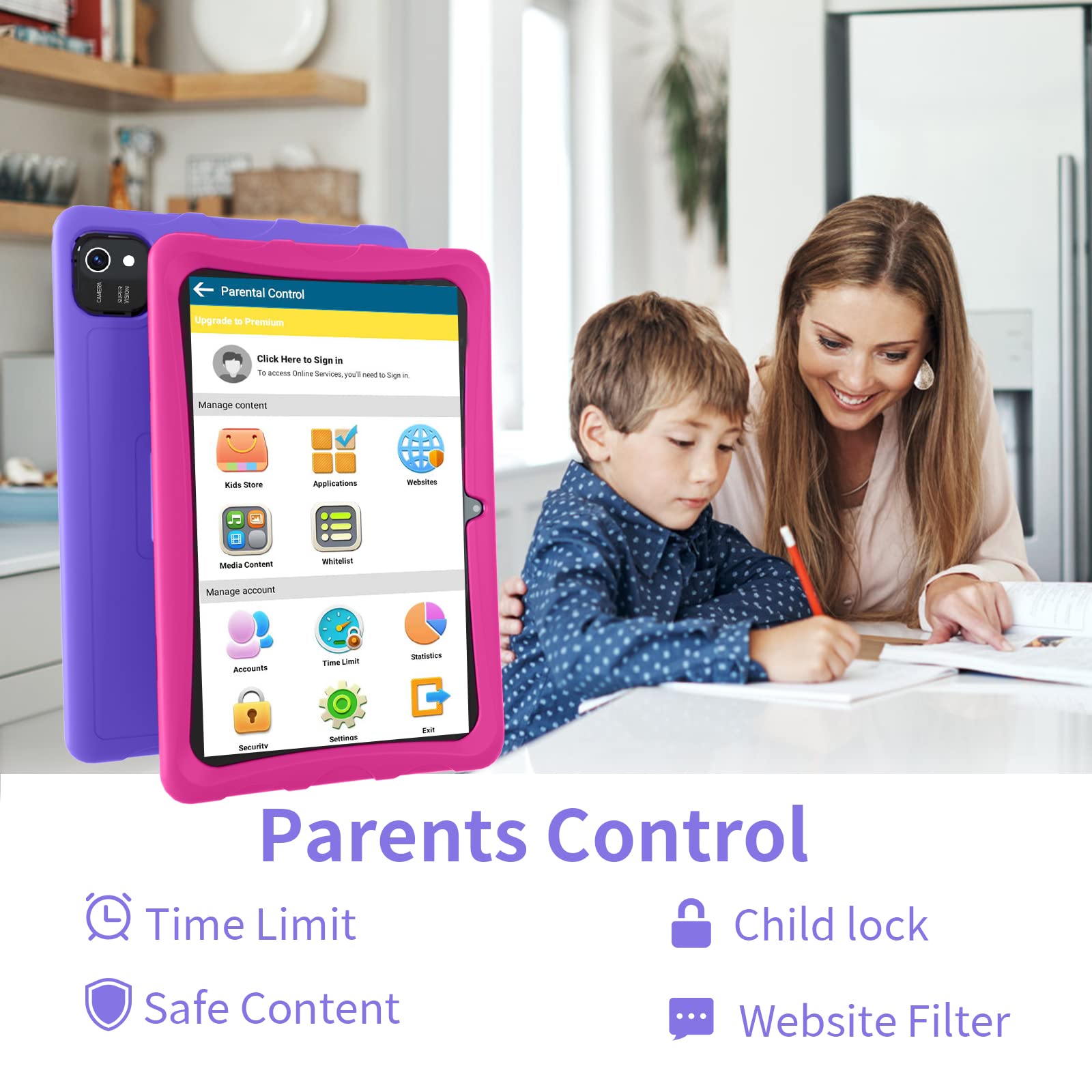 Android 13 Tablet, 10 inch Tablet for Kids with Case, 4GB RAM 64GB ROM 512GB Expand, Quad-Core Processor, 1280x800 IPS Touch Screen, GPS, WiFi, Dual Camera, Bluetooth, 6000mAh (Purple)