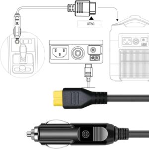 Aebgsa Cigarette Lighter to XT60 Connector Extension Cable, 12V/24V Car Charger and XT60 Adapter Used for Cars/Trucks to Solar Generator