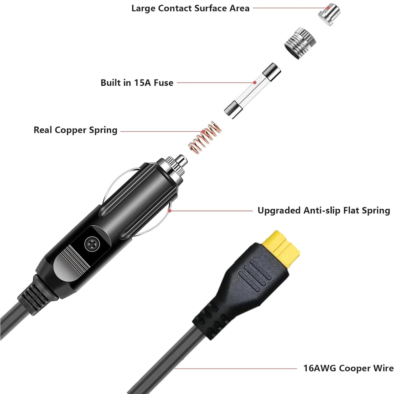 Aebgsa Cigarette Lighter to XT60 Connector Extension Cable, 12V/24V Car Charger and XT60 Adapter Used for Cars/Trucks to Solar Generator