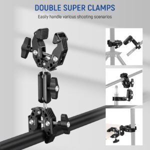 NEEWER Double Super Clamp Camera Mount with Dual Ball Heads Magic Arm for Desk Selfie Stick Tripod Stand Gimbal Rod, LED Light Monitor Pole Clamp Tube Holder Compatible with SmallRig GoPro DJI, UA014