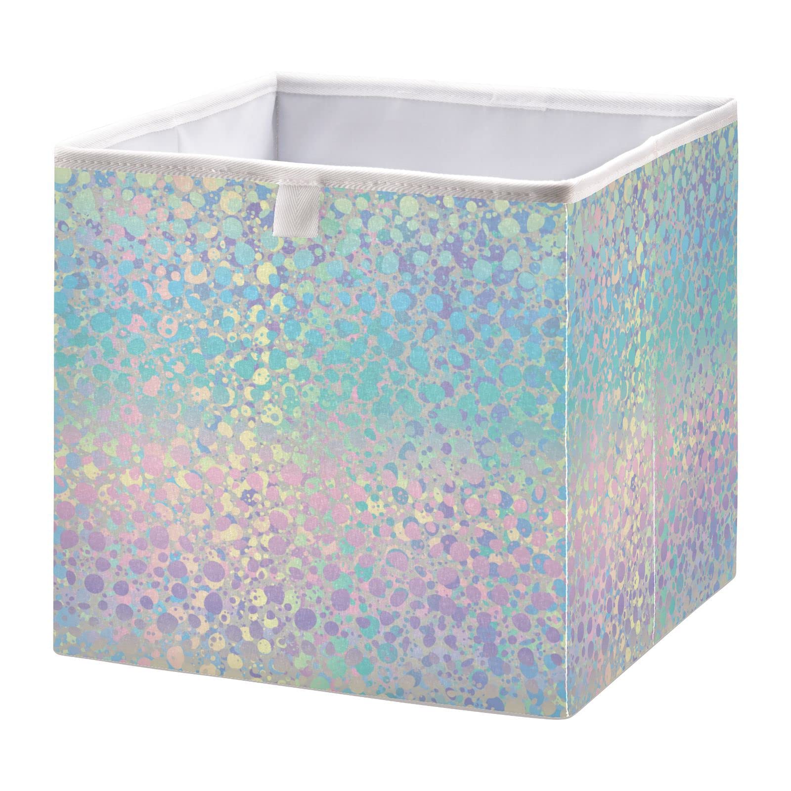 Holographic Rainbow Swirl Basket Cube Storage Bins Fabric Storage Baskets Collapsible Decorative Storage Box with Handles Organizer Bag for Shelf Closet Toy Gift 15 x 11 x 7