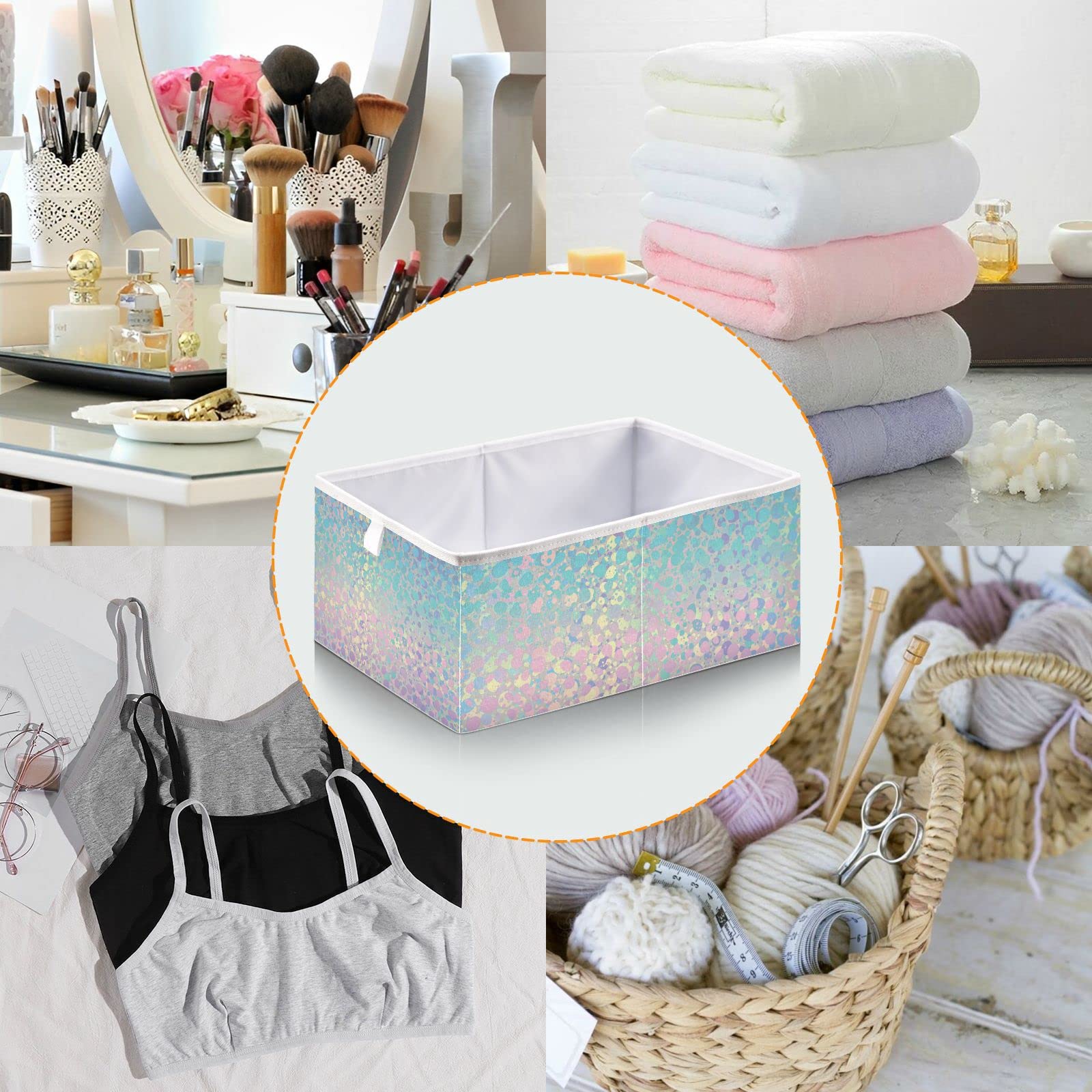 Holographic Rainbow Swirl Basket Cube Storage Bins Fabric Storage Baskets Collapsible Decorative Storage Box with Handles Organizer Bag for Shelf Closet Toy Gift 15 x 11 x 7