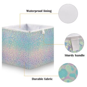 Holographic Rainbow Swirl Basket Cube Storage Bins Fabric Storage Baskets Collapsible Decorative Storage Box with Handles Organizer Bag for Shelf Closet Toy Gift 15 x 11 x 7